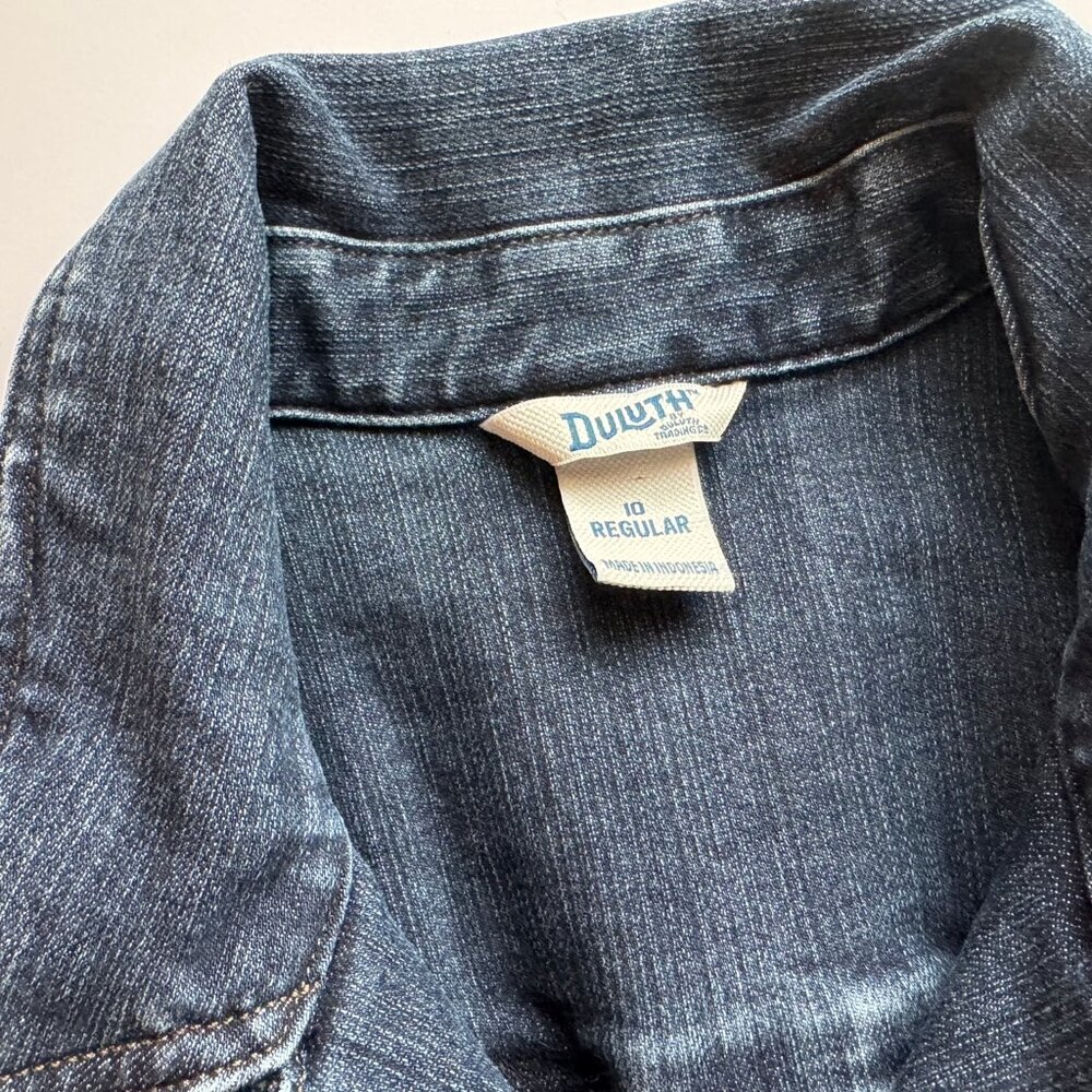Duluth Trading Co Dark Wash Blue Denim Women's Work Long Sleeve Jumpsuit sz 10R - Picture 11 of 15
